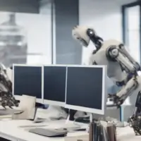 robots working at desks